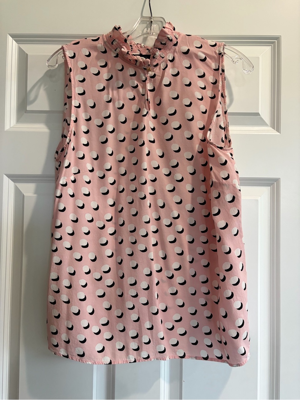 Talbots Pink Sleeveless Dot-Print Ruffle Neck Camisole